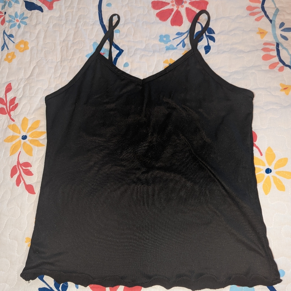 Brit and Bri Black Tank Top with Ruffle Bottom